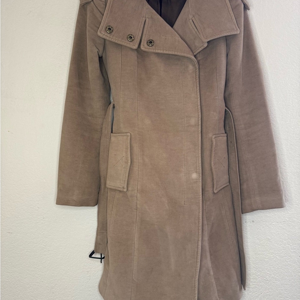 MANGO Suit Taupe Double-Breasted Trench Coat with Belt – Size S